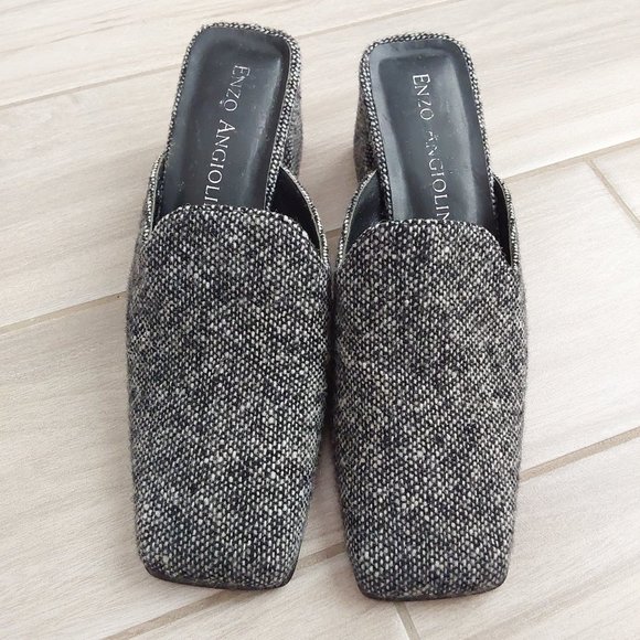 Enzo Angiolini NWOB Black Tweed Mid Heel Slip On Mule. Size 8M - Picture 2 of 7